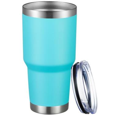 Imagem de MEWAY Caneca de viagem isolada a vácuo de parede dupla de 890 ml, copo de aço inoxidável com tampa, copo de café isolado revestido com pó durável para bebidas frias e quentes (azul lago, pacote com 1)