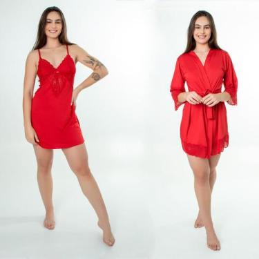 Imagem de Kit Robe Feminino Luxo Noiva Camisola Renda Confortável - NoBrand, Rub