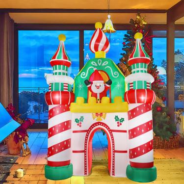 Imagem de Vipush Decoração De Castelo Inflável Natal - Para Áreas Externas 9,7 Pés Com Luzes Led, Diversão Quintal