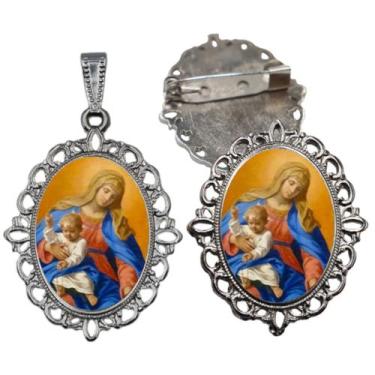 Imagem de Broche com Relicario Cor Prata Nossa Senhora Rosario Terno Noivo lapel