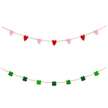 Imagem de ZhowHoHo 2 Peças Guirlanda De Contas Madeira Feltro Para O Dia Dos Namorados, São Patrício, Faixa Coração, Trevo Patrício Lareira, Sala, Decoração Pendurar Namorados
