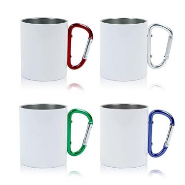 Imagem de MAIKESUB Caneca Mosquetão De Aço Inoxidável Com 4 Peças, Em Branco, Para Sublimação, 10 Oz, Alças Cores Diferentes, Viagem, Café, Portátil, Mochila, Acampamento, Esportes Ao Ar Livre E Caminhadas