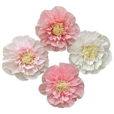 Imagem de Mybbshower Flor De Papel Crepom Para Parede Psprt Decoração Pom Festa Aniversário Meninas Pano Fundo Chá Bebê Quarto Pacote Com 4 (Rosa Claro E Branco)