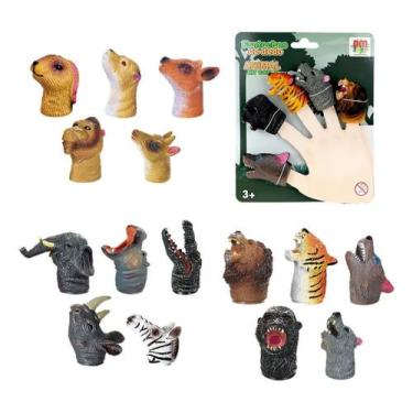 Imagem de Fantoches De Dedo Animais Selva 5 Bonecos Miniatura Dedoche - DM TOYS