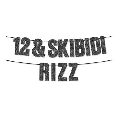 Imagem de 12 & Skibidi Rizz Faixa preta com glitter, gíria engraçada Zoomer Gen Z, suprimentos para festa de 12 anos, ideias, presentes e decoração