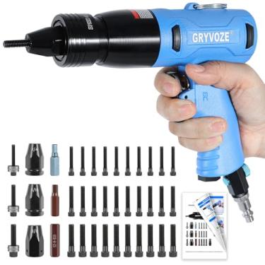 Imagem de GRYVOZE Pistola de porca de rebite pneumática com cabeça autotravante 1/4, 5/16, 3/8 mandris