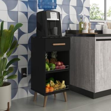 Imagem de Balcão Fruteira Suporte para Galão Agua Bebedouro Armário Fenix Pé Palito Preto/Marmorizado