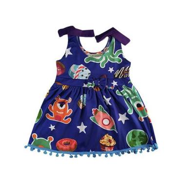 Imagem de Vestido Ummi Infantil Monstrinhos Azul, 1 a 2 anos