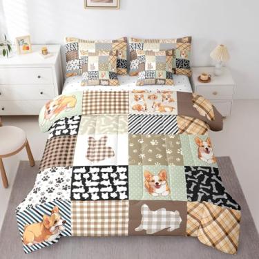 Imagem de Erosebridal Jogo de cama Queen com estampa kawaii de 7 peças, lençol de cima com estampa de cachorro kawaii, rústico, fazenda, patchwork