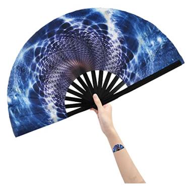 Imagem de Amajiji Grande ventilador dobrável de rave para dançar em linha, fãs de clacking para botas no chão, dança, festa, decoração, festival (céu estrelado de fantasia)