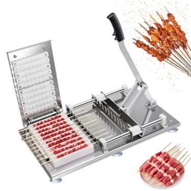 Imagem de nLn Hope Máquina de Kebab de Carneiro Manual, Molde de Prensa para Fazer Kebab, Máquina de Fazer Carne com Espeto de Bambu para Churrasco de 10 Furos, Máquina de Corda de Carne Satay de Aço Inoxidável