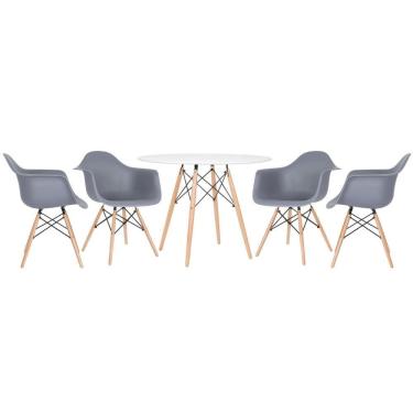 Imagem de Mesa Redonda Eames 100 Cm Branco + 4 Cadeiras Eiffel Daw Cinza Escuro Cinza Escuro