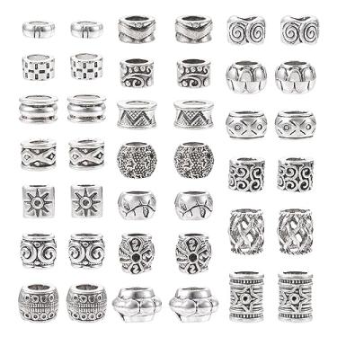 Imagem de Spritewelry Contas europeias de liga de estilo tibetano - 20 estilos, contas ocidentais de prata antiga com orifício grande - Espaçadores soltos de metal de barril de filigrana para fabricação de