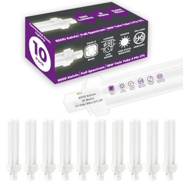 Imagem de GoodBulb Lâmpadas Fluorescentes Compactas De 18 Watts, 2 Pinos, Base G24D-2, 6500K, Espectro Total, W, Alta Potência, 1200 Lúmens, Tubo Duplo, Plug-In, Pacote Com 10