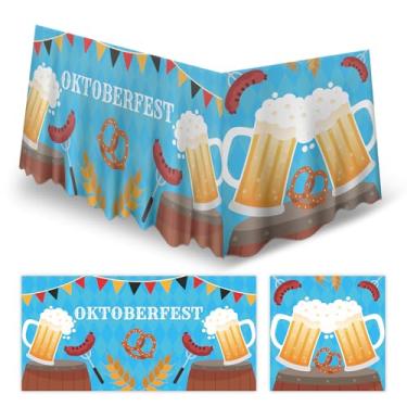 Imagem de Junliang Oktoberfest Toalha de mesa temática festival de cerveja festa saia de mesa de plástico para homens e mulheres cerveja alemã carnaval exterior interior artigos de festa decoração decoração