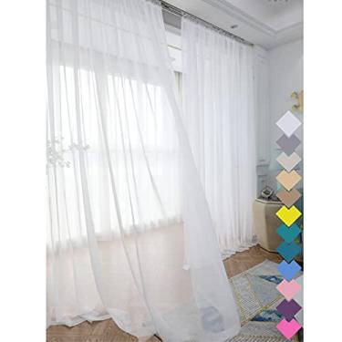 Imagem de Cortinas transparentes de marfim para janela, 152 cm de largura, 213 cm de comprimento, 2 painéis, cortinas transparentes, painel básico para varão para casa/sala de estar/quarto/quarto de crianças