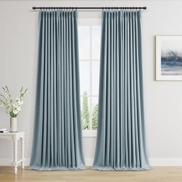 Imagem de Cortinas azuis plissadas 100% blecaute de 236 cm para quarto, sala de estar, cortinas plissadas de linho com isolamento térmico, com ganchos, 2 conjuntos de painéis, cortinas de janela com aba