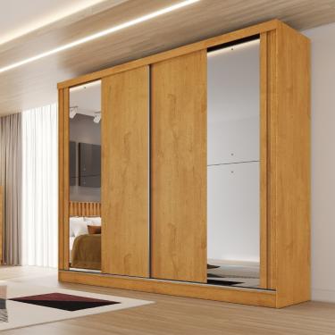 Imagem de Guarda Roupa Casal Flex com 2 Espelho 2 Portas de Correr Em MDF Monterey Made Marcs - Peroba/Off White/peroba