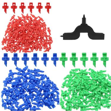 Imagem de VANTOBEST 150 peças de emissores de irrigação por gotejamento micro aspersores com ferramenta de broca de irrigação 90/180/360 graus bicos de pulverização para plantas sistema de irrigação de jardim e