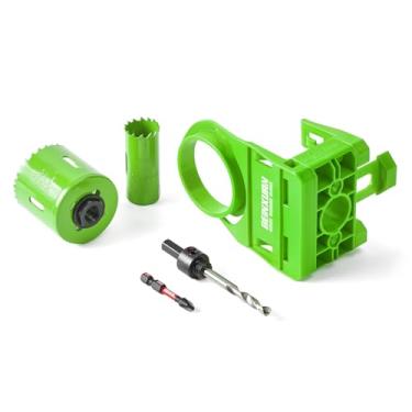 Imagem de Geinxurn Kit de instalação de fechadura de porta para portas de metal e madeira com modelo guia, serra de fechadura de porta, aço M2 (verde)