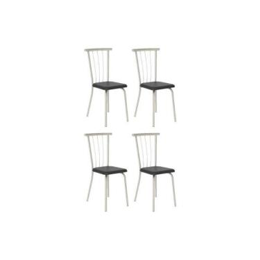 Imagem de Cadeira Sala de Jantar 154 Aço Kit 4 Uni Prata/Courano Preto - Carraro