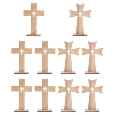Imagem de Angoily 10 peças de Centro de Mesa de Cruz de Madeira: Crucifixo Rústico para Decoração de Casa, Altar da Igreja, Batismo, Decorações de Feriados, Páscoa, Bege, 11 x 7,5 x 0,3 cm