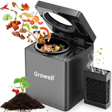 Imagem de Growell Composteira Elétrica Para Cozinha, Inteligente De Bancada 2,5 L, Moinho Resíduos Alimentares Interno Sem Odor Com Modo Limpeza Automática E Visor Led, Máquina Compostagem Rápida 4 Horas/6 Ho