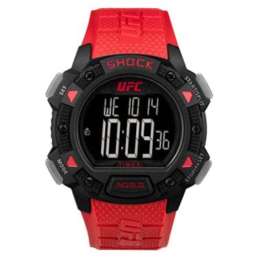 Imagem de Timex Relógio masculino UFC Core Shock de 45 mm – Caixa preta com mostrador digital com pulseira vermelha, Vermelho