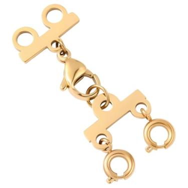 Imagem de Beebeecraft Fechos e fecho de colar em camadas de 2 fios, banhado a ouro 18 K, separador de conector de aço inoxidável 304 para vários colares empilháveis para fazer joias DIY