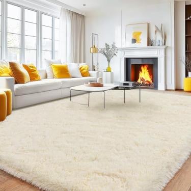 Imagem de Quntue Tapetes de área grande, 22 x 30 cm, sala de estar, ultramacio, felpudo, creme para quarto, tapete antiderrapante moderno de pelúcia macio para crianças, meninas e meninos, dormitórios