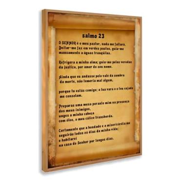 Imagem de Quadro Decorativo Salmo 23 Versículo Bíblico Fé Religioso Estilo Rústico Papel Antigo Palavra Esperança Com Moldura