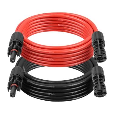 Imagem de Cabo de extensão solar 8AWG 15FT pacote com 2 (vermelho + preto), fio fotovoltaico com conectores solares macho/fêmea, fio de painel solar à prova de intempéries para trailer, barco, inversor