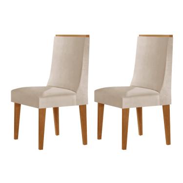 Imagem de Conjunto com 2 Cadeiras MDF Lisboa para Sala de Jantar Moderna Mobília - Veludo Creme/Naturale