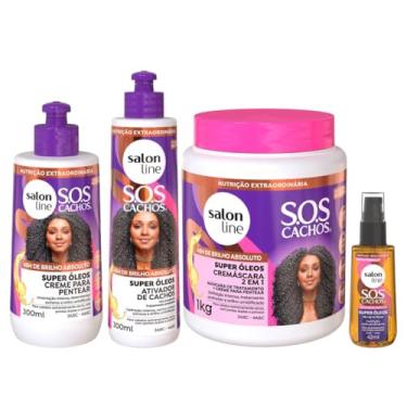 Imagem de Kit Super Óleos com Ativador 300ml + Cremáscara + Creme de Pentear 300ml + Óleo 42ml Salon Line