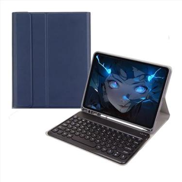 Imagem de Teclado Bluetooth Redondo+capa De Couro Para Samsung S6 lite 10.4 Polegadas