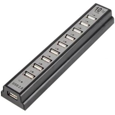 Imagem de Hub USB 2.0 – 10 Portas Bivolt Automático Expansor para PC e Notebook, Plug & Play, Sem Driver Extensão de USB para Disco, Teclado, Mouse