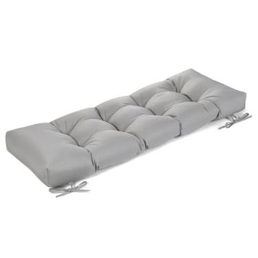 Imagem de ROFIELTY Almofada de banco para ambientes externos, tecido impermeável/à prova de sol, almofada de banco tufada com 2 laços, adequada para banco de jardim ao ar livre/balanço/móveis internos (cinza