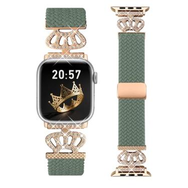 Imagem de Chinber Pulseira trançada compatível com Apple Watch 40 mm, 38 mm, 41 mm, 42 mm, 44 mm, 45 mm, 46 mm e 49 mm, pulseira elástica de nylon macio com pulseira de designer para séries 10/9/8/7/6/5/4/3/2