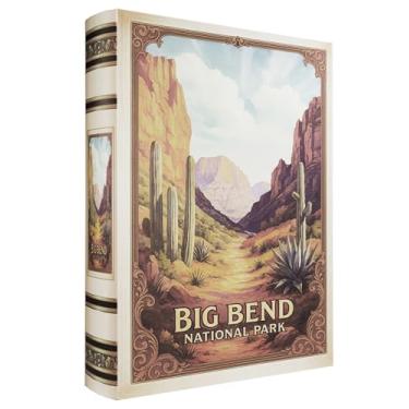 Imagem de XIAOAIKA Caixa decorativa de madeira – Caixas de livros falsas vintage com design de parque nacional, armazenamento secreto com fecho magnético, capa de couro, perfeita para estante de livros de