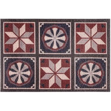 Imagem de Tapete de porta meio redondo, tapete antiderrapante de entrada de boas-vindas com padrão chique, capacho de PVC de perfil baixo para garagem, pátio, apartamento, porta da frente 15,7 x 23,6 polegadas