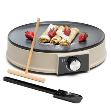 Imagem de Moss & Stone Frigideira elétrica de 30 cm e máquina de crepe, máquina de crepe elétrica antiaderente com temperatura ajustável, inclui espalhador e espátula – ideal para panquecas, blintzes e