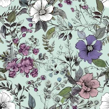 Imagem de Danodoi Papel de parede floral ciano para contato azul vintage mural de parede de flores coloridas vinil impermeável autoadesivo removível para locatários papel de parede 44,5 cm x 299,7 cm