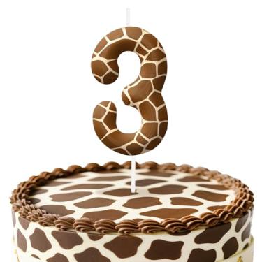 Imagem de Velas de aniversário girafa número 3, topo de bolo com tema animal para decoração de bolo para meninos e meninas, decorações de aniversário, suprimentos de festa, velas numéricas para decoração de