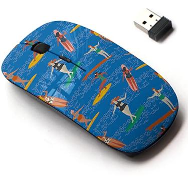 Imagem de Mouse sem fio 2,4 G com design de padrão fofo para todos os laptops e desktops com nano receptor - meninas surfando em pranchas de surfe