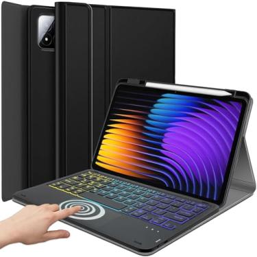 Imagem de DKAHOEE Capa com teclado retroiluminado para Xiaomi Mi Pad 7/Mi Pad 7 Pro 11,2 polegadas 2024, teclado sem fio retroiluminado arco-íris de 3 zonas com suporte fino para Xiaomi Mi Pad 7/Mi Pad 7 Pro de