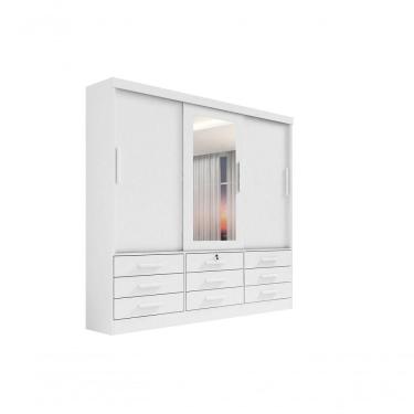 Imagem de Guarda Roupa Casal Meridian Com Espelho 3 Portas 9 Gavetas Sem Pés - D' Doro Branco