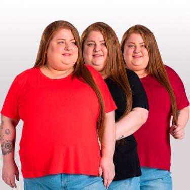 Imagem de Kit 3 Blusas Comfort Básica em Malha de Viscose com Elastano G5 a G8 -