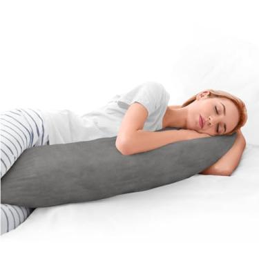 Imagem de Travesseiro De Corpo 135x48 cm + Capa Com Zíper Removivel Camurça Macio Cores (Azul Marinho)