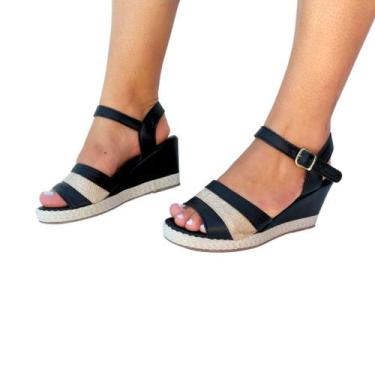 Imagem de Sandália Salto Anabela Feminina 3 Cores - Tulip Shoes, Dourado, 36