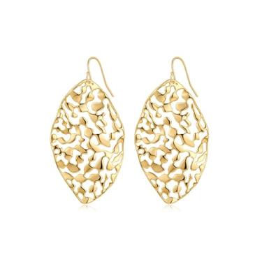 Imagem de DIAMANTIO Brincos de folha oca folheados a ouro 18K – Joias pendentes leves para mulheres